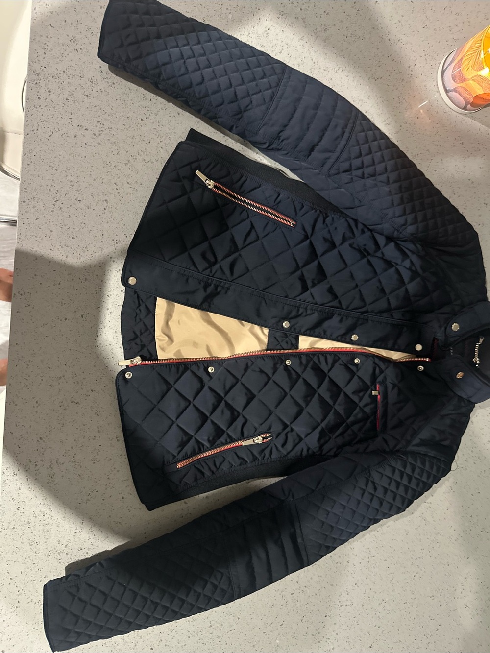 ZARA Quilted Navy Women’s Jacket with Gold Accents